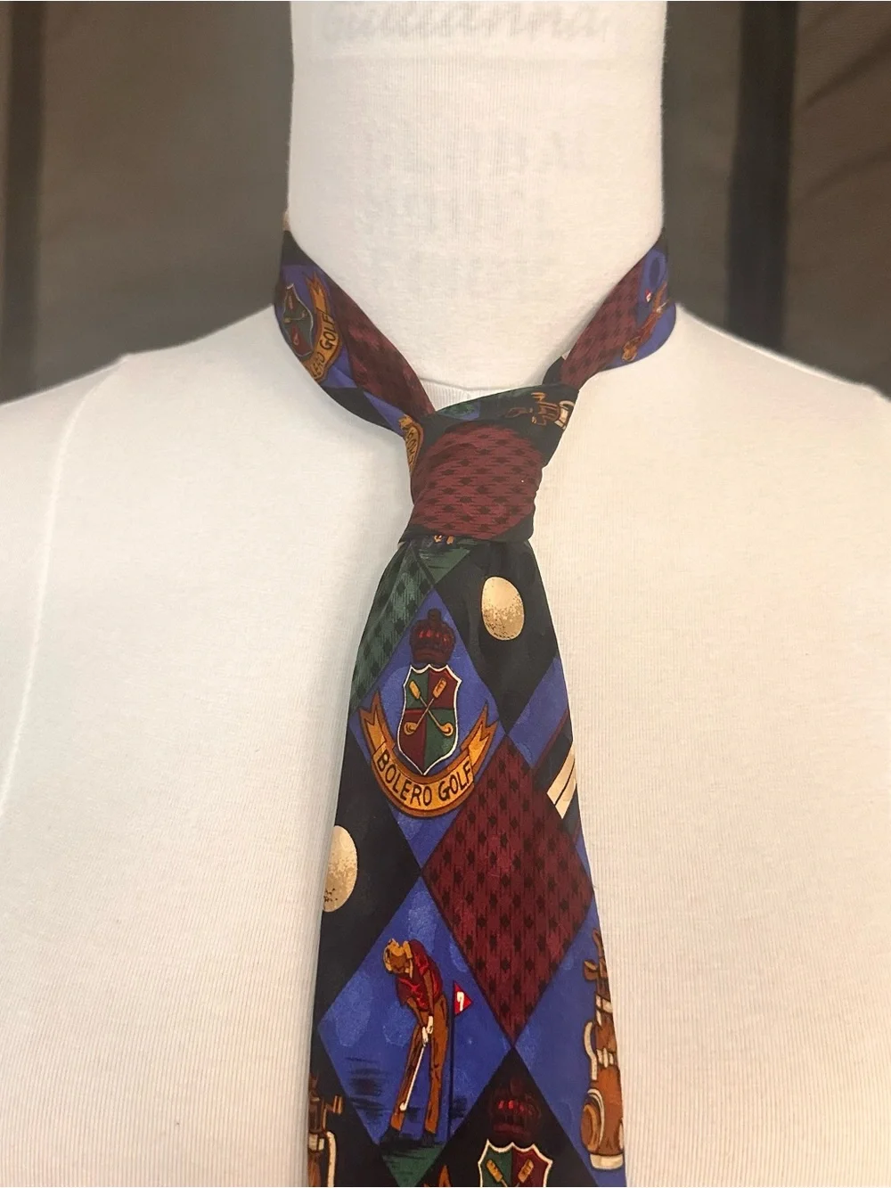 Men's Multi-Color Golf Pattern Silk Tie - Blue & Burgundy